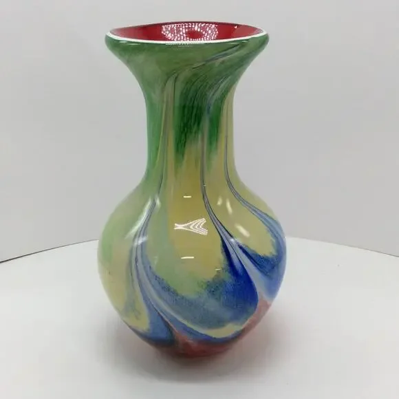 Handcrafted Multi-colored Swirl Glass Vase 10in tall - Picture 2 of 6